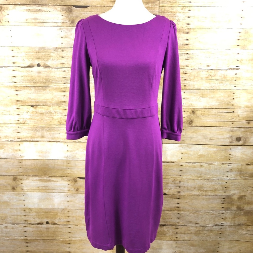 Boden Purple Scoop Neck 3/4 Sleeve Midi Dress Sz 8